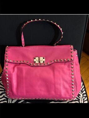 Valentino Garavani Gold & Pink Studded Handbag with Removable Crossbody Strap